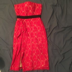 Red lace strapless dress by bcbgmaxaria size 10